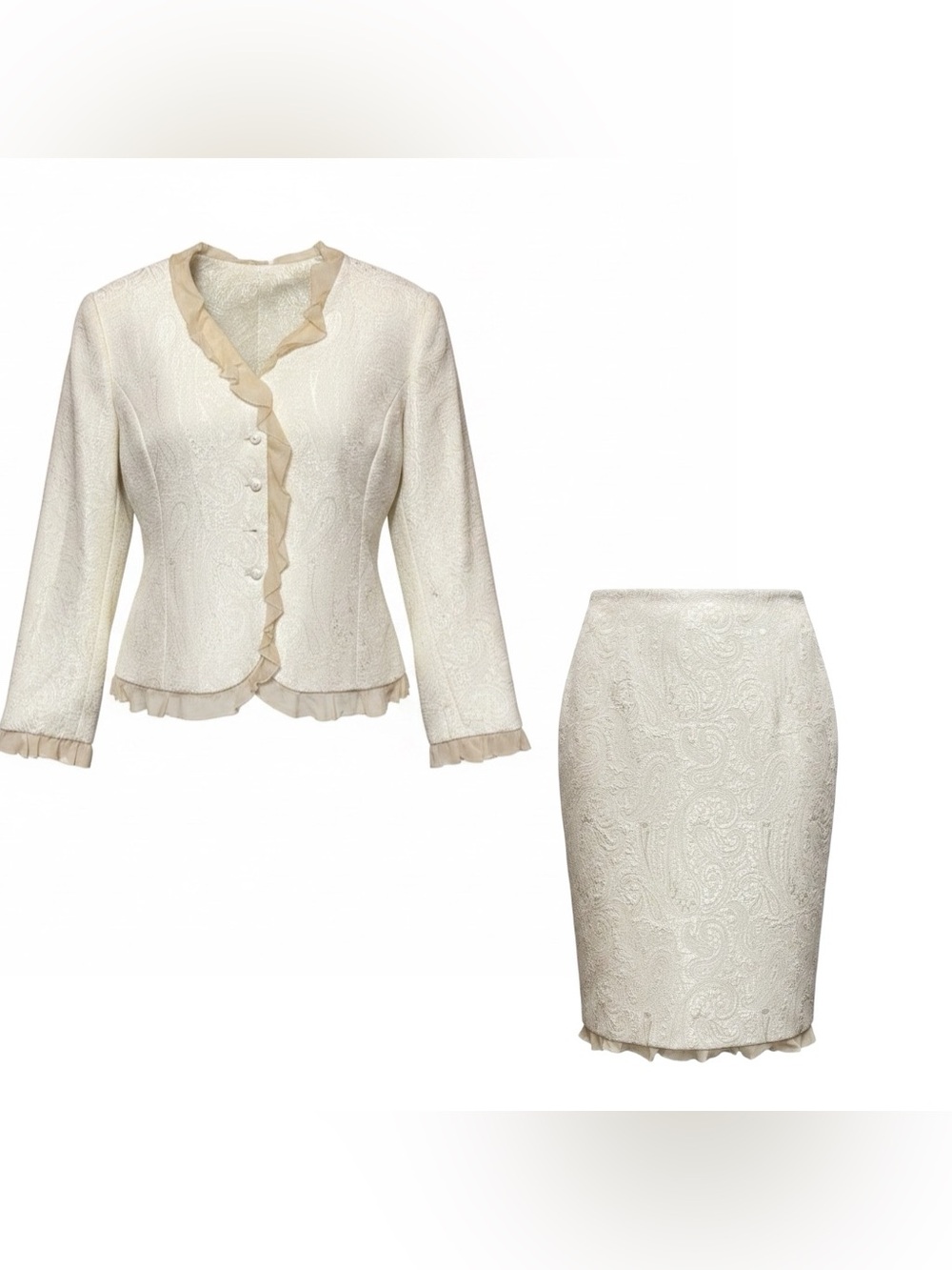 Womens Ivory Paisley Jacquard Pencil Skirt - Elegant Cream